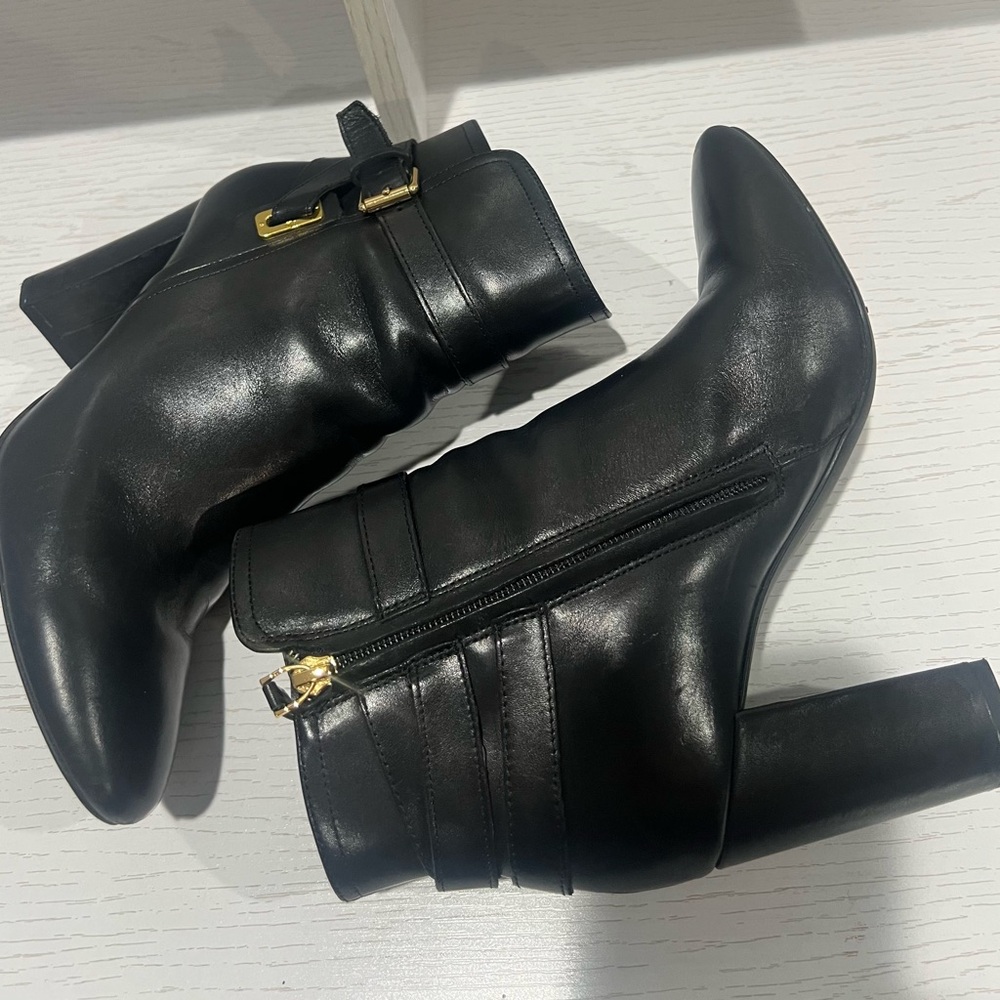 Ralph Lauren Black Ankle Boots with Gold Accents
